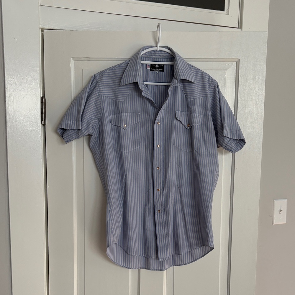 Vintage Flying R Ranchwear Men's Blue Striped Pearl‎ Snap Shirt